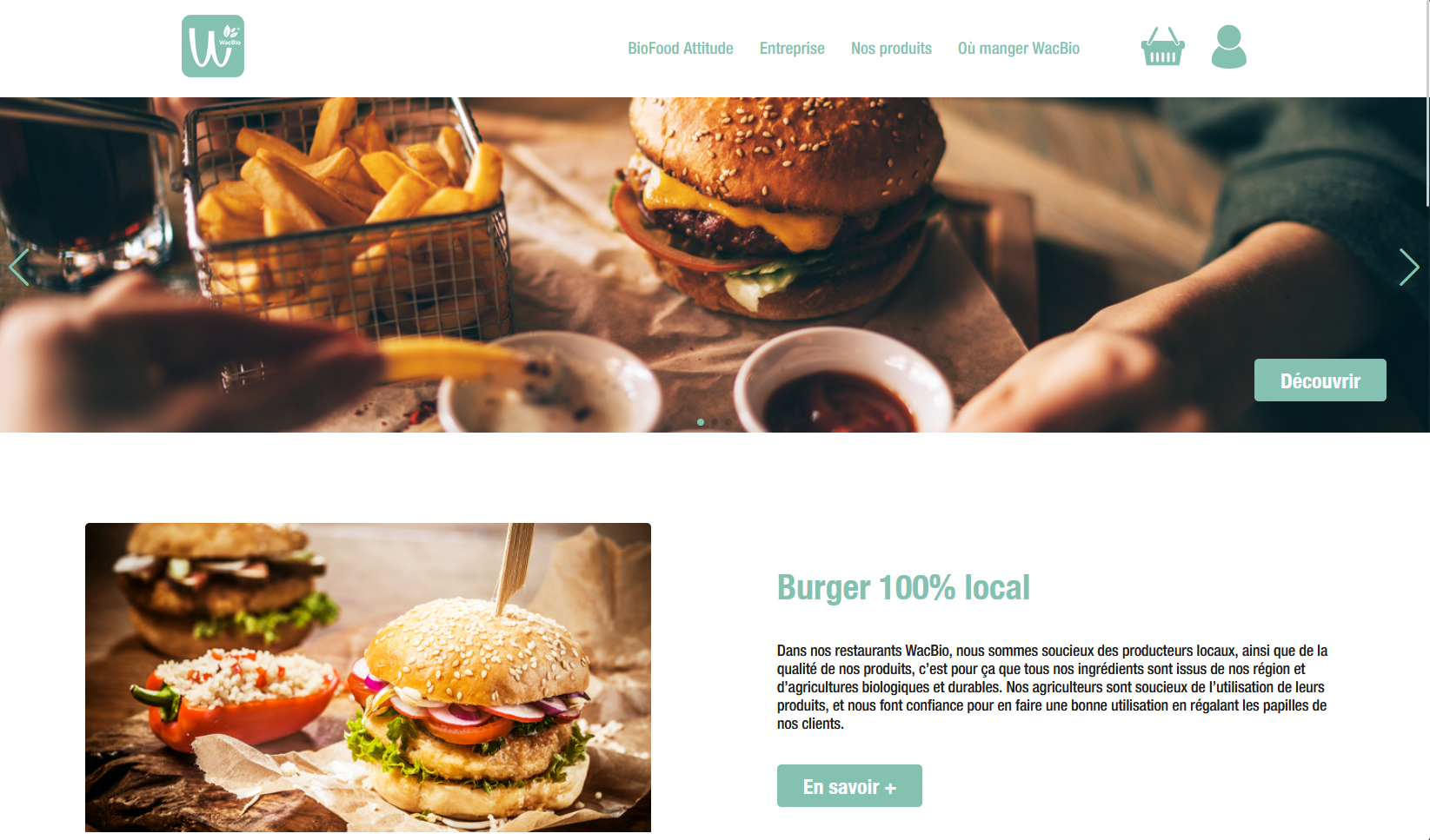 Screenshot de la preview du site réalisé dans le cadre scolaire pour un fastfood bon pour la santé ficitif